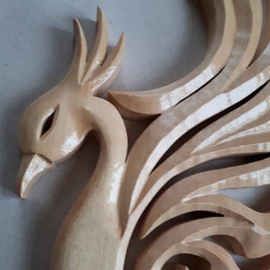 Handmade Linden Wood Phoenix Carving Wall Art (22 inches)