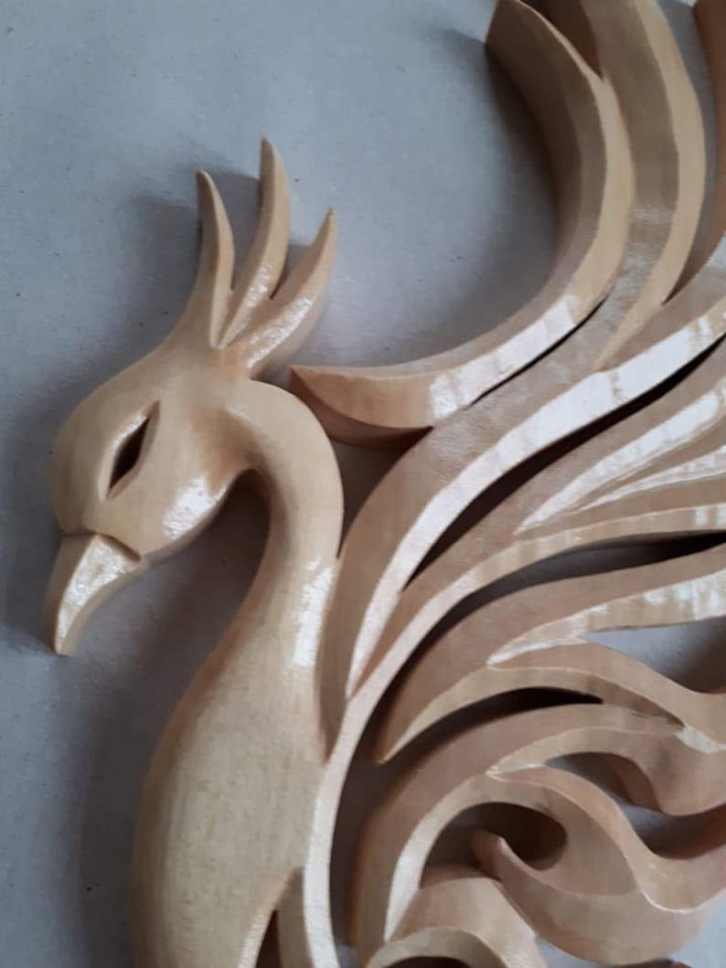 Phoenix Carving Wall Phoenix 22 Inches Natural Wood Color Etsy