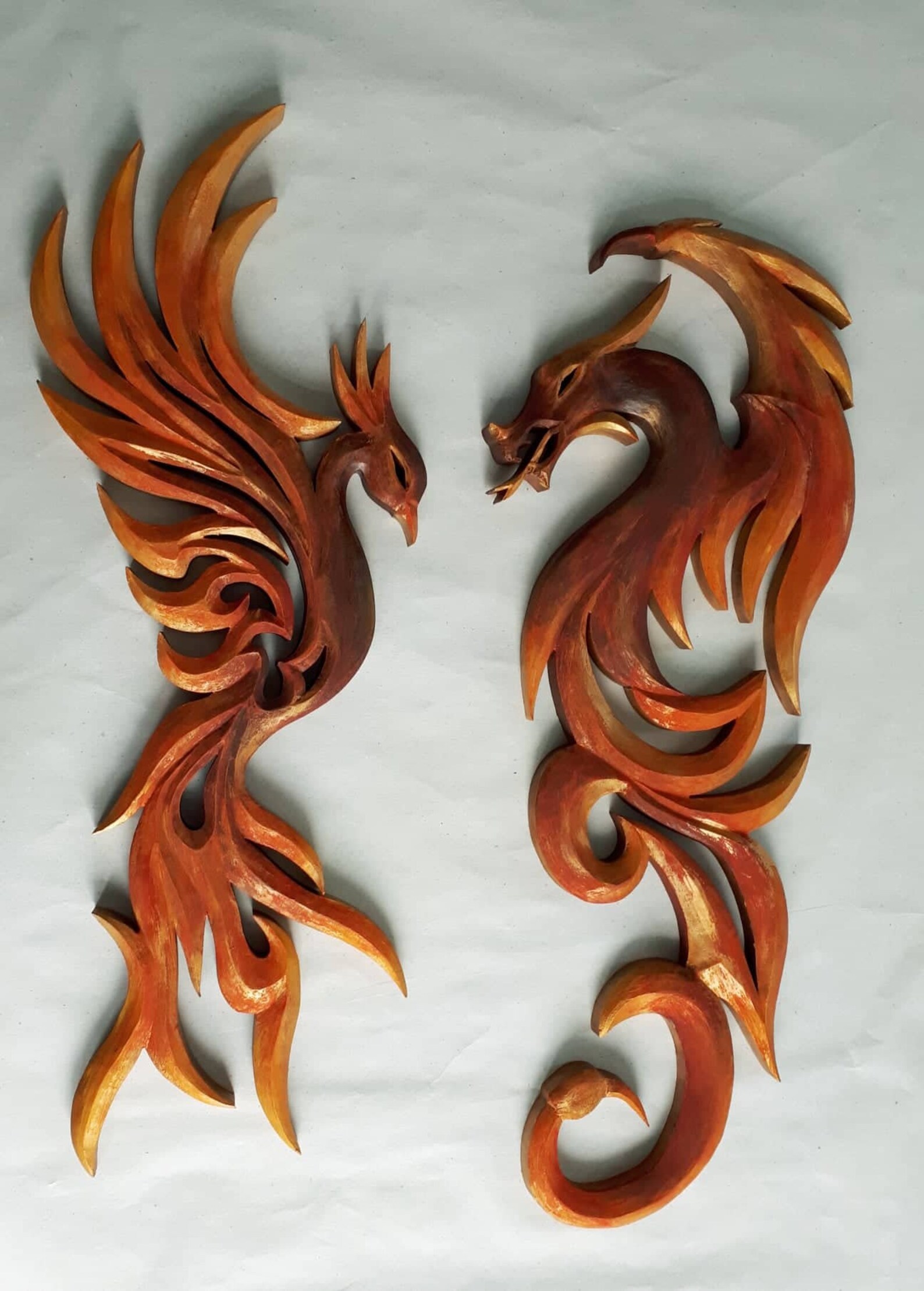 Phoenix and Dragon Gold and Brown Phoenix and Dragon Mirror Etsy