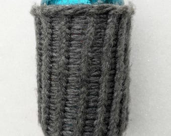 Knit Beer Can or Bottle Sweater Cozy Cooler with Carabineer