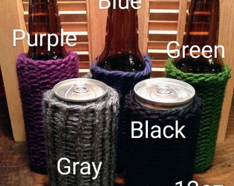 Knit Beer Can or Bottle Sweater Cozy Cooler with Carabiner