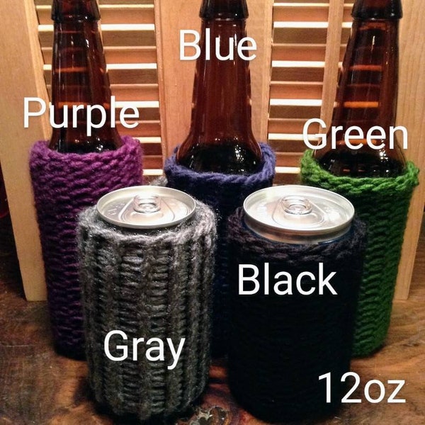 Knit Beer Can or Bottle Sweater Cozy Cooler with Carabiner