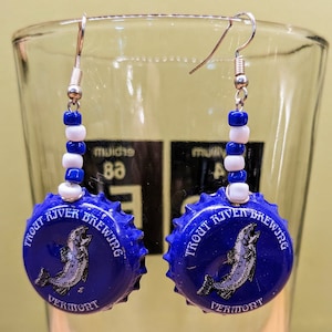 New England ME, NH, VT Craft Beer Bottle Cap Earrings Trout River
