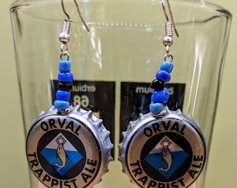 Upcycled Craft Beer Bottle Cap Earrings - Beerrings - International