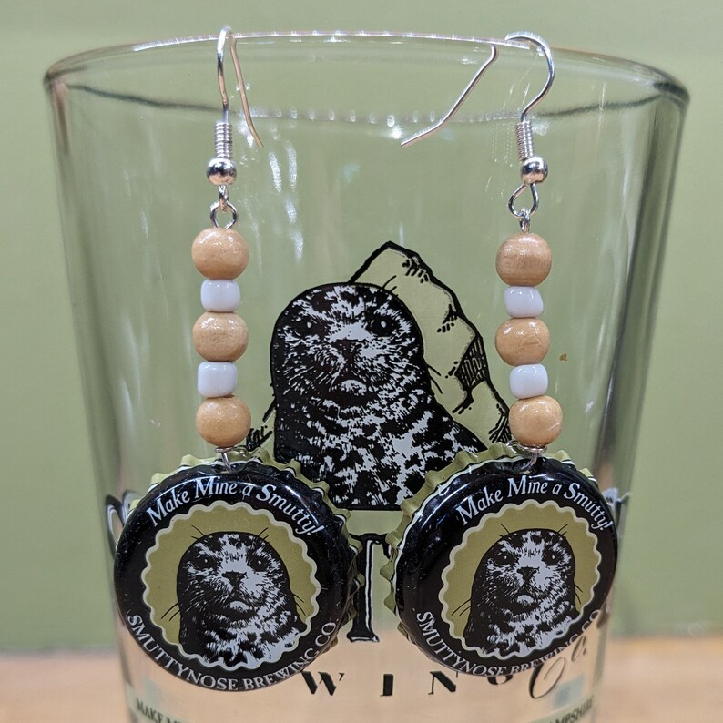 New England ME, NH, VT Craft Beer Bottle Cap Earrings Smuttynose