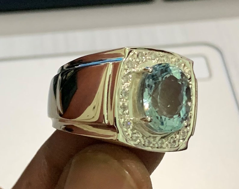 925 Sterling Silver Natural Aquamarine Oval Shape Men Ring Engagement Ring Bridle Ring Aquamarine Ring Promise Ring Gift Ring Select Size