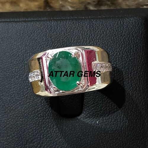 925 Sterling Silver Natural Green Emerald Man shops Ring, Precious Gemstone, Engagement Ring, Solitaire Ring, Cluster Ring, Gift Idea, Select Size