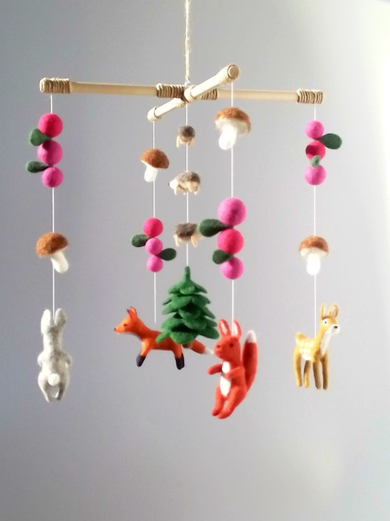 Baby Mobile Nursery Woodland Animals Needle Felted Crib Decor Etsy