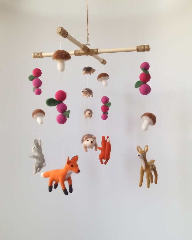 Needle felted baby mobile Woodland animals Crib decor Forest Etsy