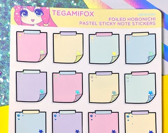 Foiled Pastel Sticky Notes - Hobonichi Weeks Stickers - Holographic Foil - 16 Stickers - HBW040