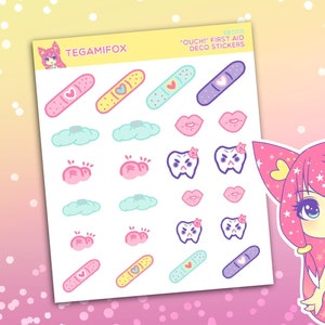 First Aid Stickers - Kawaii Medical Stickers - Bandages, Ice packs, Toothache, Sore Lump - Cute Bullet Journal or Planner Stickers