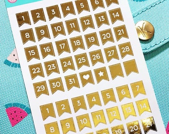 Foiled Mini Date Flags Planner Stickers - Date Dot Stickers - Date Covers - FLG005