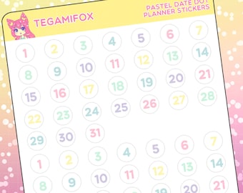 Pastel Date Dot Planner Stickers - Mini Date Stickers - Hobonichi Date Stickers - Bullet Journal and Travelers Notebook Functional Stickers