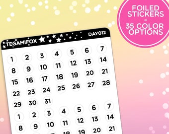 Foiled Date Dot Stickers Overlays - for Bullet Journals, Hobonichi Weeks, and other Planners - Multiple Foil Color Options  - DAY012