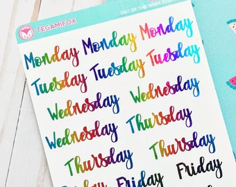 Day of the Week Stickers, Weekday Planner Stickers, Week Day Stickers, Day Cover Stickers, Date Stickers, Planner Stickers, Foil Stickers
