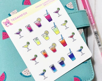 Cocktailstickers, zomerdrankjes, drankstickers, Martini, folieplannerstickers, meisjesnachtstickers, feeststickers, foliedecoplanner