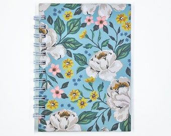 Blue Floral Spiral Notebook - 5x7 Size - 50 Blank Pages - Maggie Holmes Market Square Collection