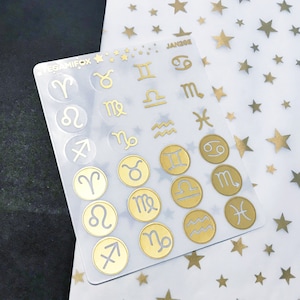 Stickers horoscooppictogram - astrologiestickers - folie-overlay - transparante en effen achtergronden - meerdere kleuren foliekleuren - JAN20E
