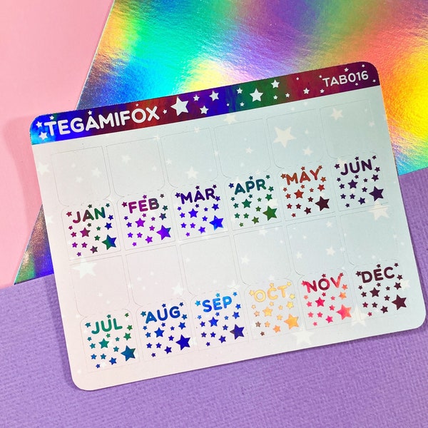Holo Dreams Foil Tab Stickers - Pastel Starry Galaxy - Hobonichi Weeks - Hobonichi Cousin Tabs - Planner Tabs - 12 Months - TAB016