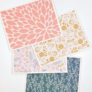 Lot de 4 cartes - Fleurs fantaisistes - Crème et rose - Cartes crème - Cartes vierges avec enveloppes