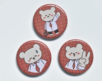 Business Bear Magnet Set - 1.25" Round Magnets - Small Refrigerator Magnets - File Cabinet Magnets - Work Magnets - Kawaii Magnet - Set of 3