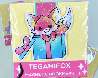 Kawaii Fox Magnetic Bookmark - Christmas Fox - Xmas Sparkly Bookmark - Bookish - Booktok - Gift for Booklovers - Stocking Stuffer