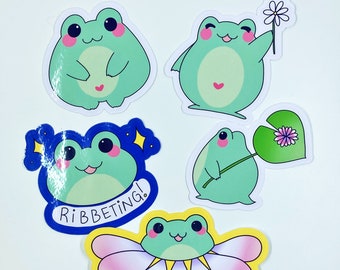 Frog Sticker Pack - Cute Froggie Stickers - Laminated - Pack of 5 - 3 inch Stickers - Laptop Decals - Kawaii Die Cut Stickers