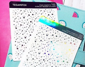 Foiled Star Confetti Header, Foil Header Stickers, Transparent Planner Stickers, Glitter Overlay - FUN032