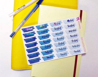 Foiled Glitter Watercolor Brushstroke Date Cover Stickers for Planners and Bullet Journal - ICICLE - Bold Blues - DAY004