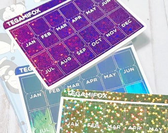 Hobonichi Monthly Tab Stickers - Foiled Tabs for Hobonichi Weeks and other Planners - 12 Months - 35 Foil Colors - TAB001