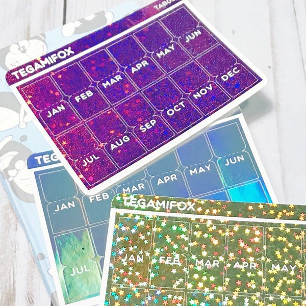 Hobonichi Monthly Tab Stickers - Foiled Tabs for Hobonichi Weeks and other Planners - 12 Months - 35 Foil Colors - TAB001