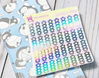 Foiled Hobonichi Checklists - Pastel Rainbow - Gold Foil or Holographic Foil - 32 Checklists - Small Stars Planner Stickers - CHK007