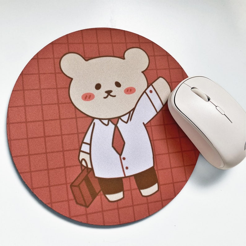 Business Bear Mousepad Tapis de souris rond de 7,5 pouces Tapis de souris de 5 mm dépaisseur Accessoires Kawaii Tech Accessoires informatiques japonais image 2