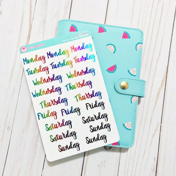 Day of the Week Stickers, Weekday Planner Stickers, Week Day Stickers, Day  Cover Stickers, Date Stickers, Planner Stickers, Foil Stickers 