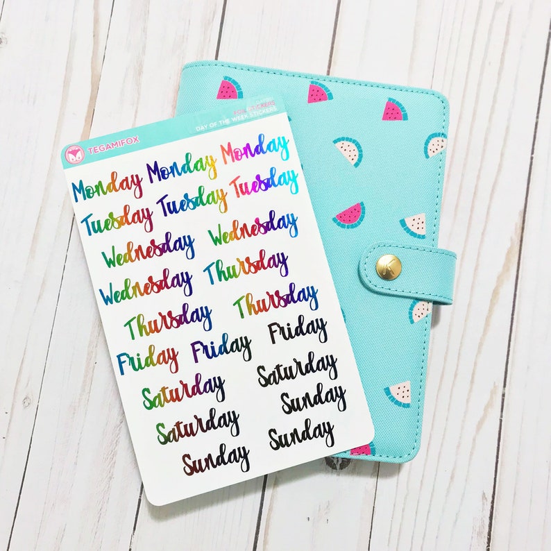 Day of the Week Stickers, Weekday Planner Stickers, Week Day Stickers, Day Cover Stickers, Date Stickers, Planner Stickers, Foil Stickers image 1