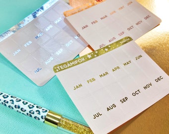 Blush Pink and Foil Tab Stickers - Hobonichi Weeks - Hobonichi Cousin Tabs - Planner Tabs - 12 Months - 3 Foil Colors - TAB014