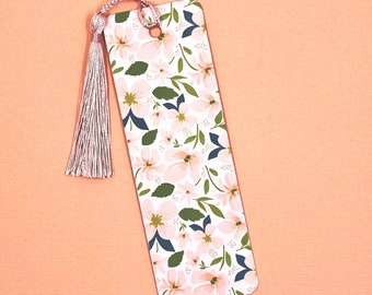 Peach Floral Aluminum Bookmark with Tassel - 2x6 inches