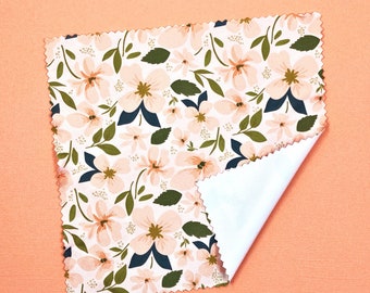 Peach Floral Microfiber Eyeglass Cleaning Cloth - 6x6 inches - Pinked Edges