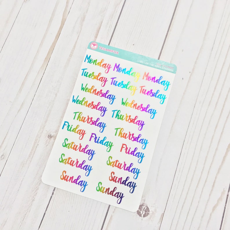 Day of the Week Stickers, Weekday Planner Stickers, Week Day Stickers, Day Cover Stickers, Date Stickers, Planner Stickers, Foil Stickers Rainbow