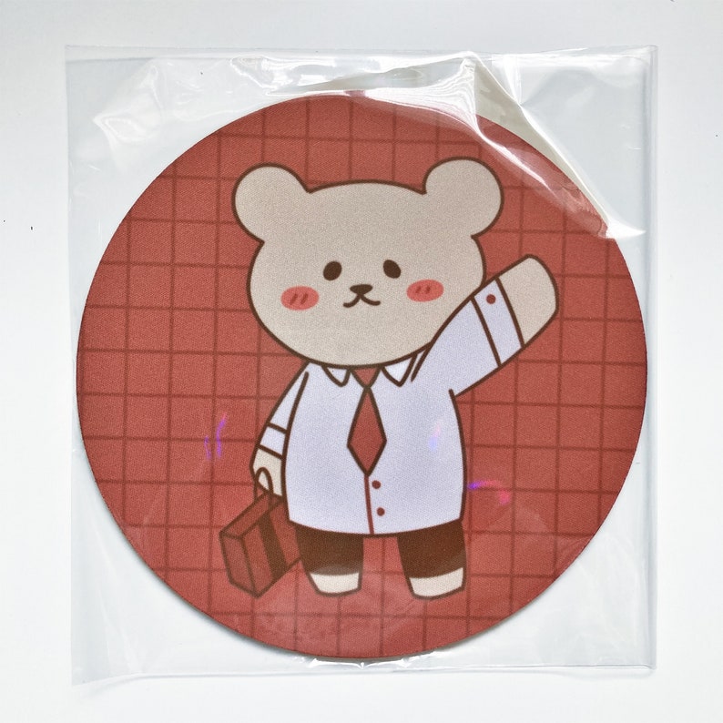 Business Bear Mousepad Tapis de souris rond de 7,5 pouces Tapis de souris de 5 mm dépaisseur Accessoires Kawaii Tech Accessoires informatiques japonais image 3