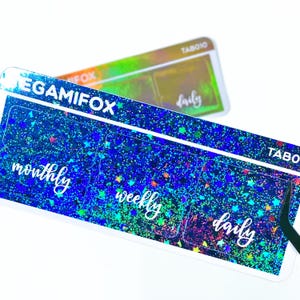 Script - Monthly Weekly Daily Top Edge Tab Stickers - Foiled Tabs for Hobonichi Weeks and other Planners - 3 Tabs - 40 Foil Colors - TAB003