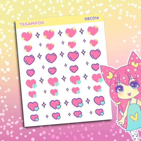 Emoji Planner Stickers - Sparkling Hearts - Sparkle Stickers - Kawaii Hand Drawn for Kikki K, Hobonichi, Bullet Journal, and Stationery Deco