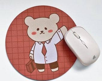 Business Bear Mousepad - 7.5 inch Round Mouse Pad - 5mm thick Mouse Pad - Kawaii Tech Accessories - Japanese Computer Accessories