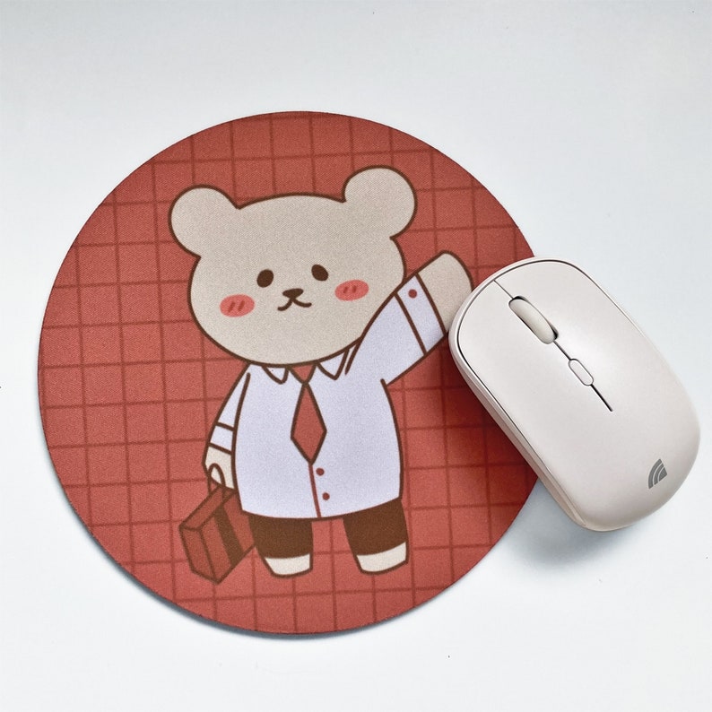 Business Bear Mousepad Tapis de souris rond de 7,5 pouces Tapis de souris de 5 mm dépaisseur Accessoires Kawaii Tech Accessoires informatiques japonais image 1