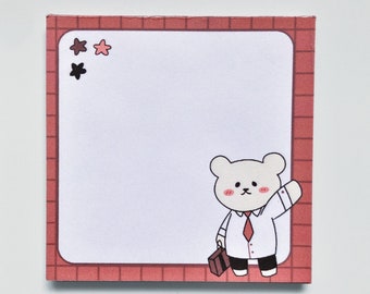 Business Bear Memo pad - 50 sheet Note Pad - 3x3 Notepad - Not Sticky - Kawaii Stationery - Korean Stationery - Japanese Stationery