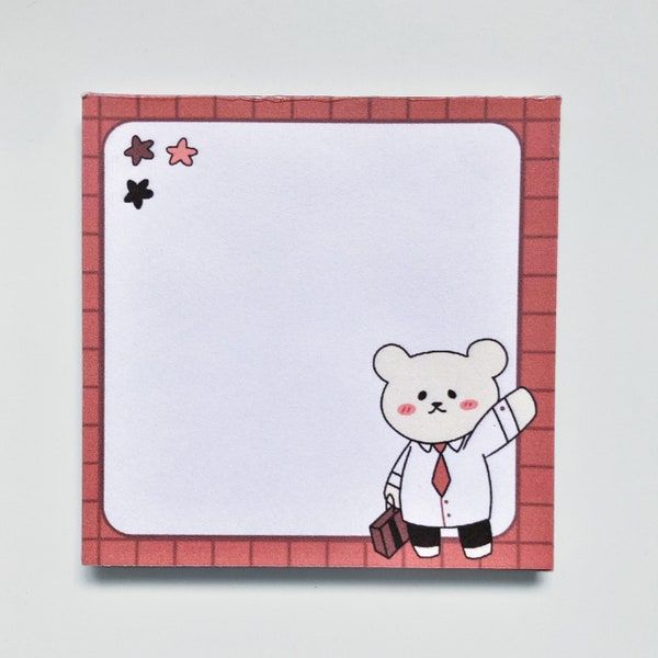 Business Bear Memo pad - 50 sheet Note Pad - 3x3 Notepad - Not Sticky - Kawaii Stationery - Korean Stationery - Japanese Stationery