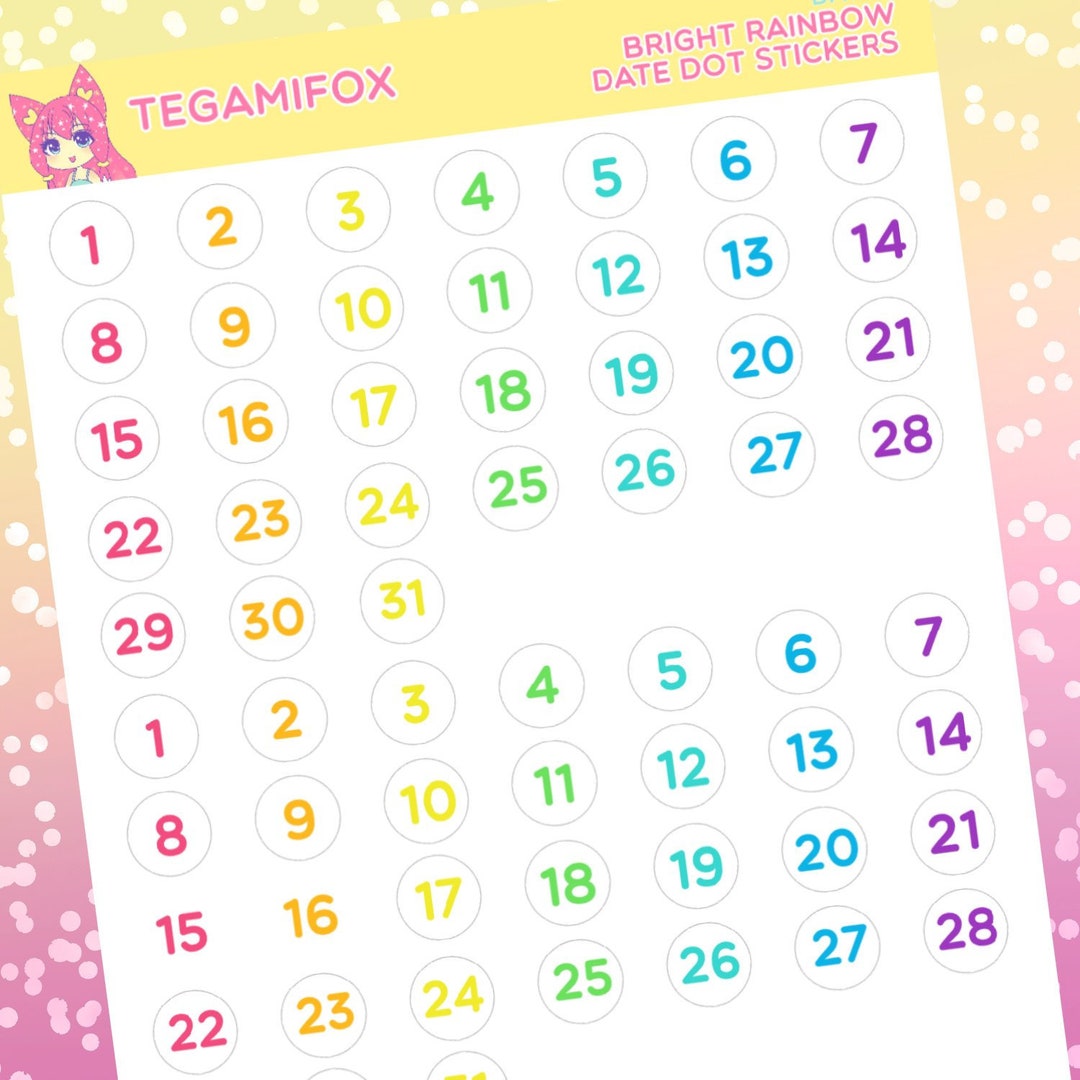 Date Dot Stickers, Bright Rainbow, Date Covers, Bullet Journal ...