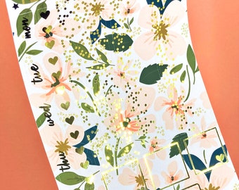 Peach Floral Hobonichi Weeks Kit with Gold Foil - Single Sheet Planner Kit - HBW058