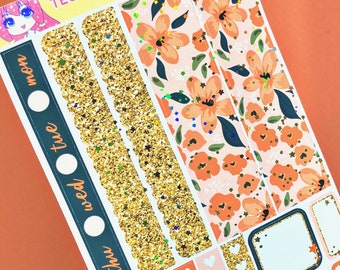 Vintage Coral Floral Hobonichi Weeks Kit with Holographic Gold Foil - Single Sheet Planner Kit - HBW060