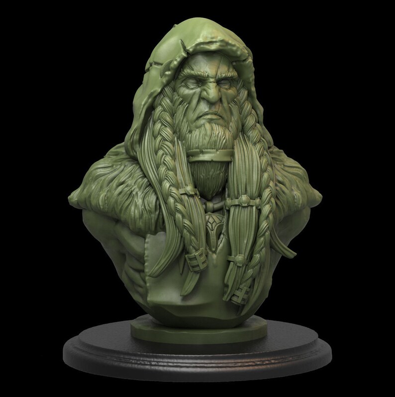 Druid 3D Printed Resin Bust Dungeons and Dragons Tabletop Role Playing Pathfinder Miniatures